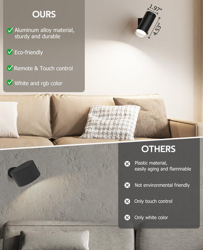 Battery Operated Wall Lights 2 Pack Rechargeable Wall Lights Indoor Touch Dimmable with Remote Control,Magnetic Wall Sconce Lights Battery Black Wireless LED Decor Lighting 3000mAh [Energy Class F] - Image 3