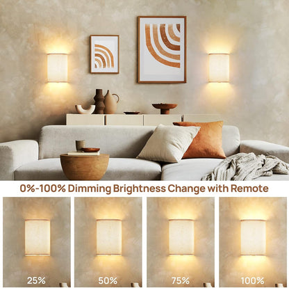 Battery Operated Wall Lights, 2 Pack Boho Decor with Remote Control, RGB Color Rustic Wall Sconces, Fabric Linen Shade Lighting - Image 3