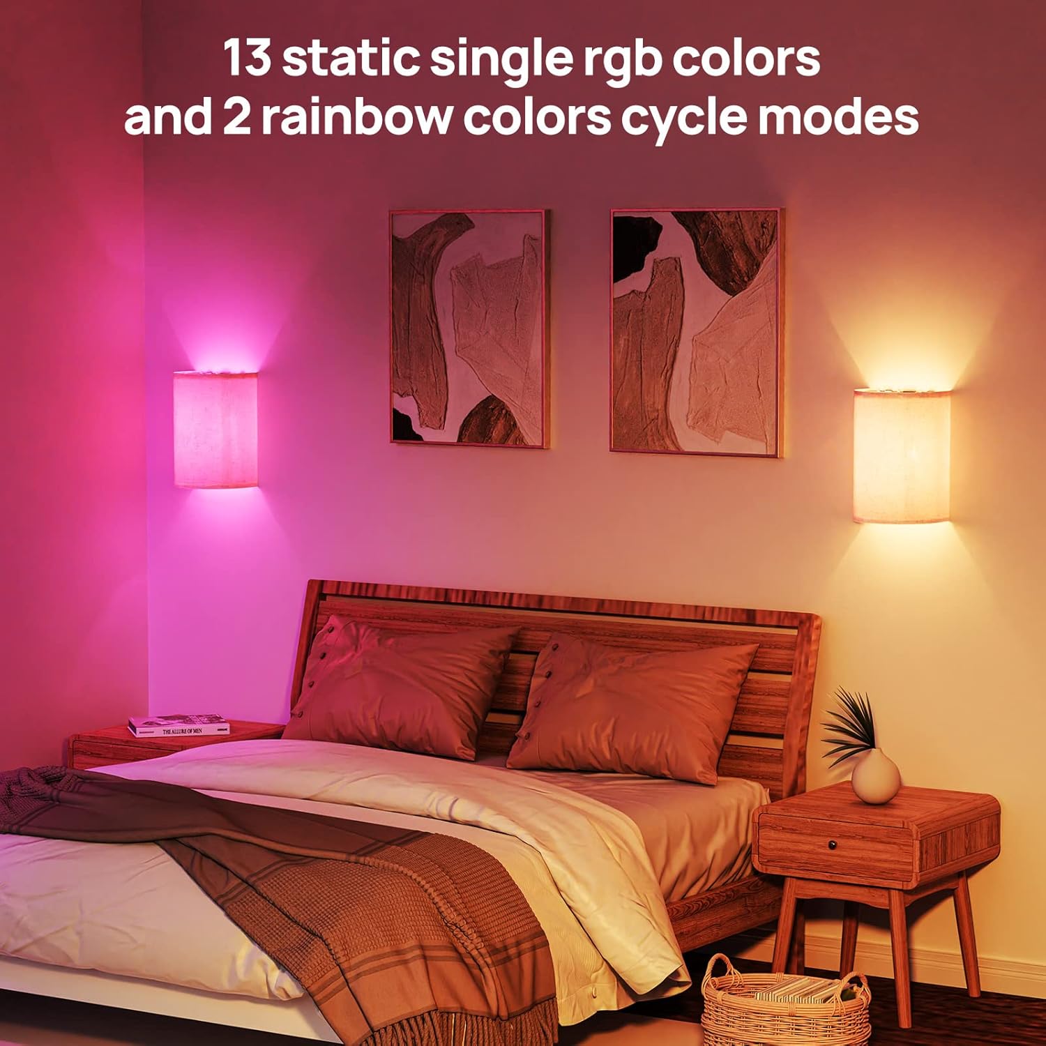 Battery Operated Wall Lights, 2 Pack Boho Decor with Remote Control, RGB Color Rustic Wall Sconces, Fabric Linen Shade Lighting - Image 5