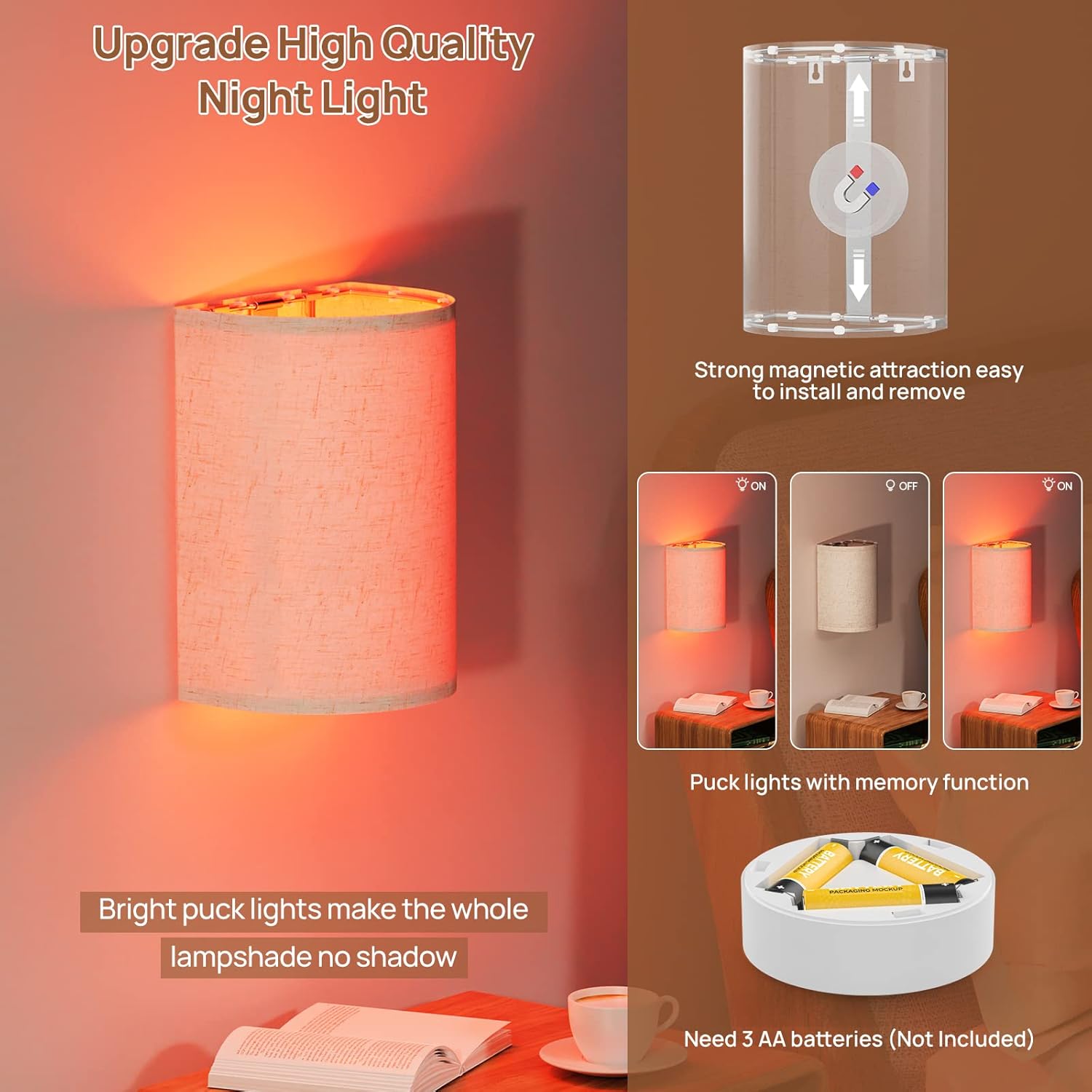 Battery Operated Wall Lights, 2 Pack Boho Decor with Remote Control, RGB Color Rustic Wall Sconces, Fabric Linen Shade Lighting - Image 6