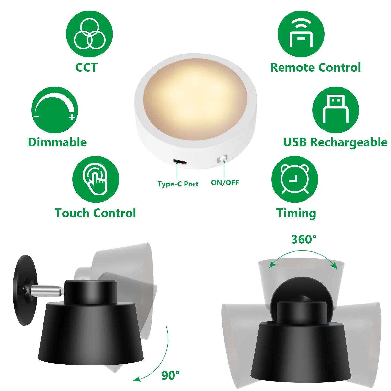 AIBOO Art Display Light, Picture Light Rechargeable Black, Color Changing & Dimmable with Remote LED Rotatable Wall Light for Pictures, Paintings, Portraits, Artworks - Image 4