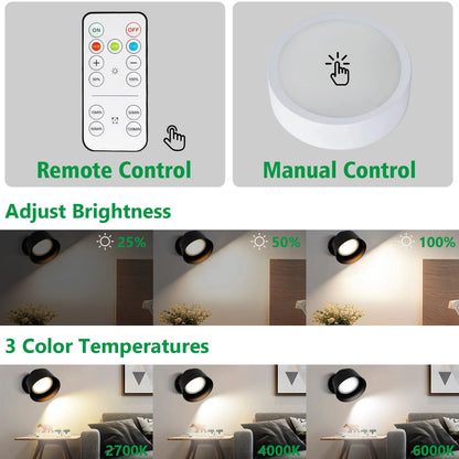AIBOO Art Display Light, Picture Light Rechargeable Black, Color Changing & Dimmable with Remote LED Rotatable Wall Light for Pictures, Paintings, Portraits, Artworks - Image 5
