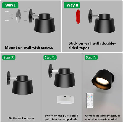 AIBOO Art Display Light, Picture Light Rechargeable Black, Color Changing & Dimmable with Remote LED Rotatable Wall Light for Pictures, Paintings, Portraits, Artworks - Image 7