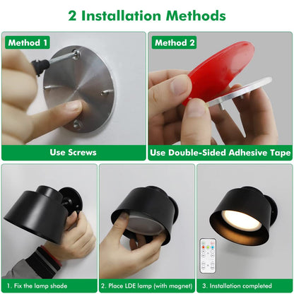 Night Light Wireless Wall Light Indoor LED 2 Pack,Battery Operated Wall Lights Rechargeable Lamp with Remote,Touch Lamp Dimmable Wall Sconces Bedside Lamp for Bedroom Livingroom (Black, 2Pack) [Energy Class E] - Image 4