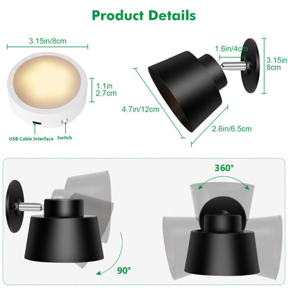 Night Light Wireless Wall Light Indoor LED 2 Pack,Battery Operated Wall Lights Rechargeable Lamp with Remote,Touch Lamp Dimmable Wall Sconces Bedside Lamp for Bedroom Livingroom (Black, 2Pack) [Energy Class E] - Image 5