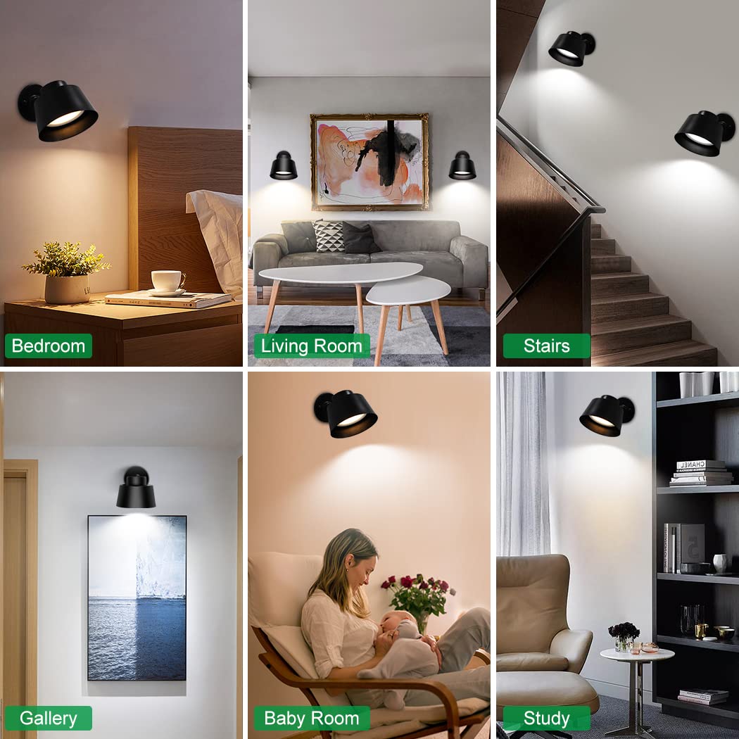 Night Light Wireless Wall Light Indoor LED 2 Pack,Battery Operated Wall Lights Rechargeable Lamp with Remote,Touch Lamp Dimmable Wall Sconces Bedside Lamp for Bedroom Livingroom (Black, 2Pack) [Energy Class E] - Image 7