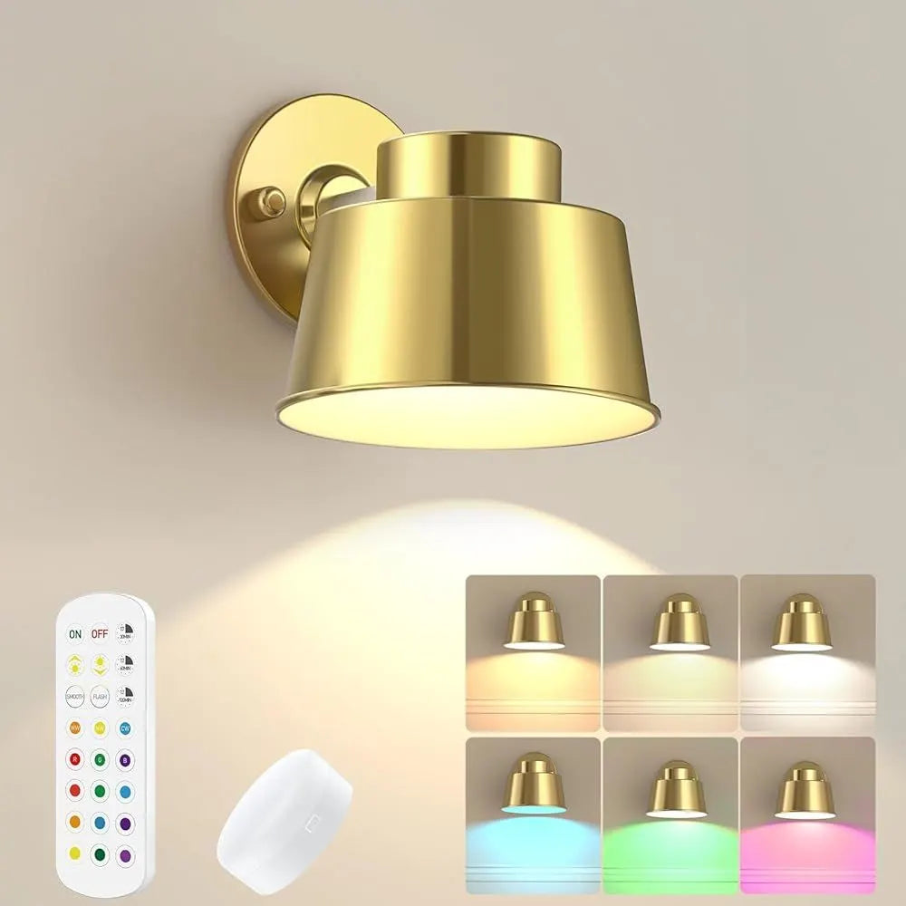 AIBOO Night Light Wireless Wall Light Indoor LED,Battery Operated Wall Lights Rechargeable Lamp with Remote,Touch Lamp Dimmable Wall Sconces Bedside Lamp for Bedroom Livingroom (Gold, 1Pack) [Energy Class E]