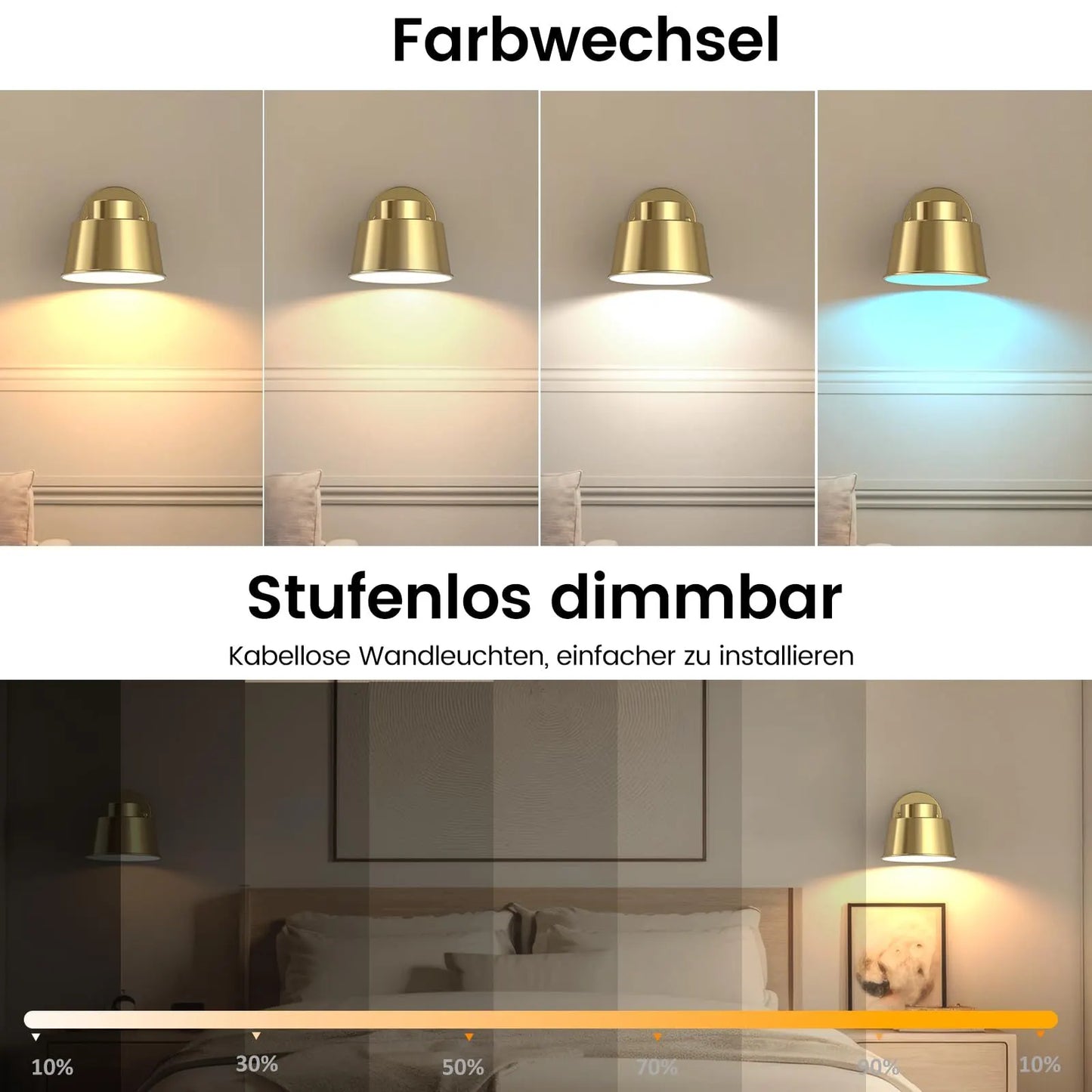 AIBOO Night Light Wireless Wall Light Indoor LED 2 Pack,Battery Operated Wall Lights Rechargeable Lamp with Remote,Touch Lamp Dimmable Wall Sconces Bedside Lamp for Bedroom Livingroom (Gold, 2Pack) [Energy Class E] - Image 3