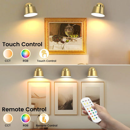 AIBOO Night Light Wireless Wall Light Indoor LED 2 Pack,Battery Operated Wall Lights Rechargeable Lamp with Remote,Touch Lamp Dimmable Wall Sconces Bedside Lamp for Bedroom Livingroom (Gold, 2Pack) [Energy Class E] - Image 4