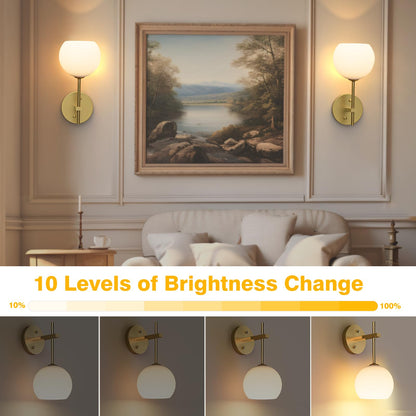 Rechargeable Wall Light Indoor,Battery Operated Wall Lamp with Remote,Indoor Wall Light with 3 Color Modes and RGB,Frosted Glass Wall Mounted Lamp for Living Room Bedrooms 2 Pack (Gold) - Image 5