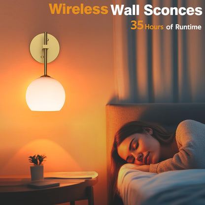 Rechargeable Wall Light Indoor,Battery Operated Wall Lamp with Remote,Indoor Wall Light with 3 Color Modes and RGB,Frosted Glass Wall Mounted Lamp for Living Room Bedrooms 2 Pack (Gold) - Image 6