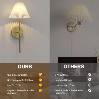 Battery Operated Wall Sconces Set of 2,Gold Rechargeable Wall Lights with Remote,3000mAh Dimmable 3 Timer Magnetic Bulbs,Indoor Wireless Lamps for Bedroom Living Room Hallway Bathroom - Image 3
