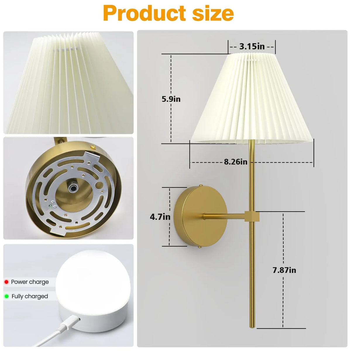 Battery Operated Wall Sconces Set of 2,Gold Rechargeable Wall Lights with Remote,3000mAh Dimmable 3 Timer Magnetic Bulbs,Indoor Wireless Lamps for Bedroom Living Room Hallway Bathroom - Image 5