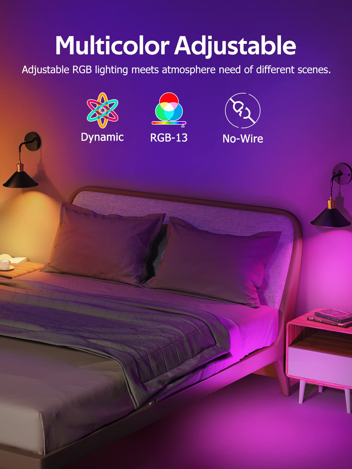 Battery Operated Wall Sconce, Wireless Wall Lights Set of 2, 13 RGB Colors Dimmable Battery Powered Wall Lamp with Remote Memory Function Auto Timer for Bedroom Living Room Hallway - Image 3