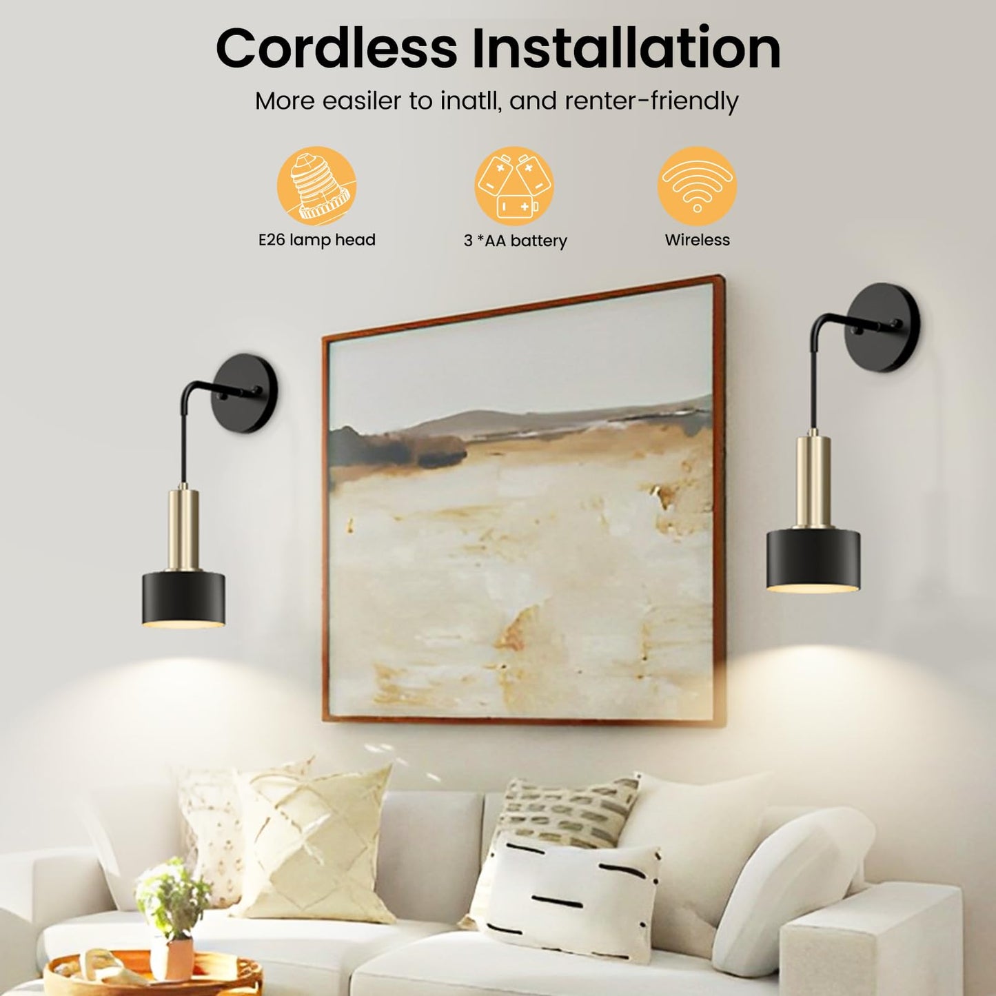 Battery Operated Wall Sconce Set of 2, Dimmable RGB Wall Sconce with Remote Indoor Battery Powered Wall Lamp Light for Bedroom Living Room - Image 4
