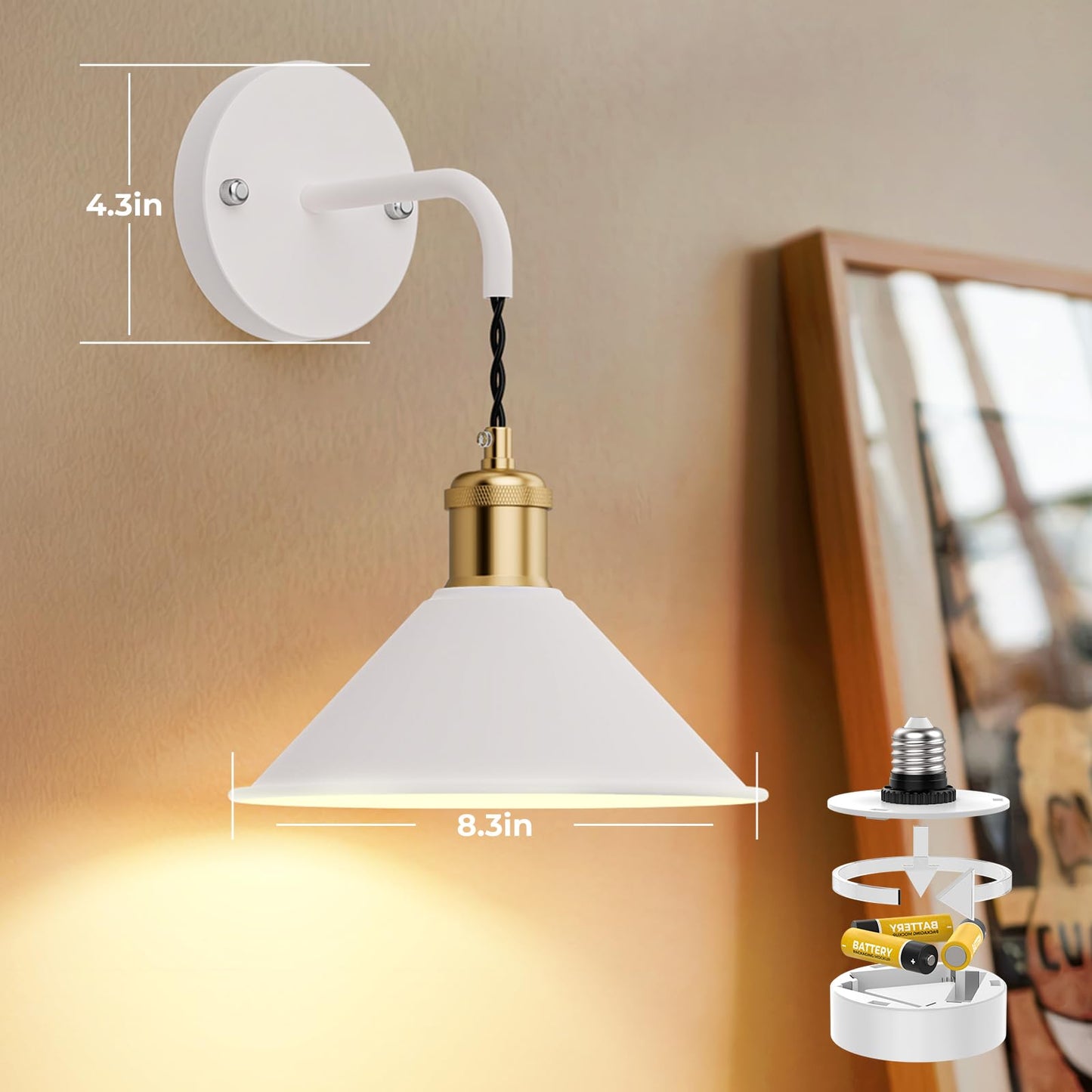 Battery Operated Wall Sconce, Wireless Wall Lights Set of 2, 13 RGB Colors Dimmable Battery Powered Wall Lamp with Remote, Memory Function, Timer for Bedroom, Living Room - Image 7