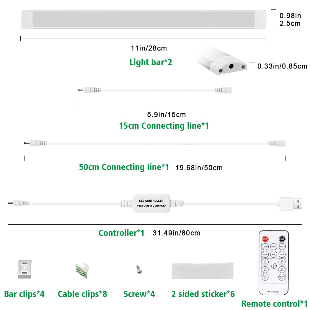 Led Under Cupboard Kitchen Lights, Dimmable Bar Cupboard Lights with Remote Control for Wardrobe,Cupboards, Closets, Display Cabinets（Natural White,2 Pack） - Image 2