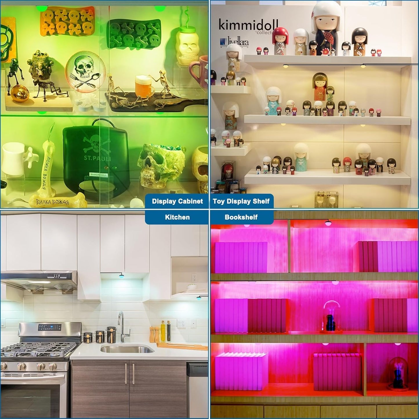 RGB Single LED Kitchen Under Cabinet Puck Light,Color Changing LED Under Cabinet Lights Kit,Aluminum Slim Multi Color Wired Display Cupboard Light for Kitchen 2 PCS - Image 5