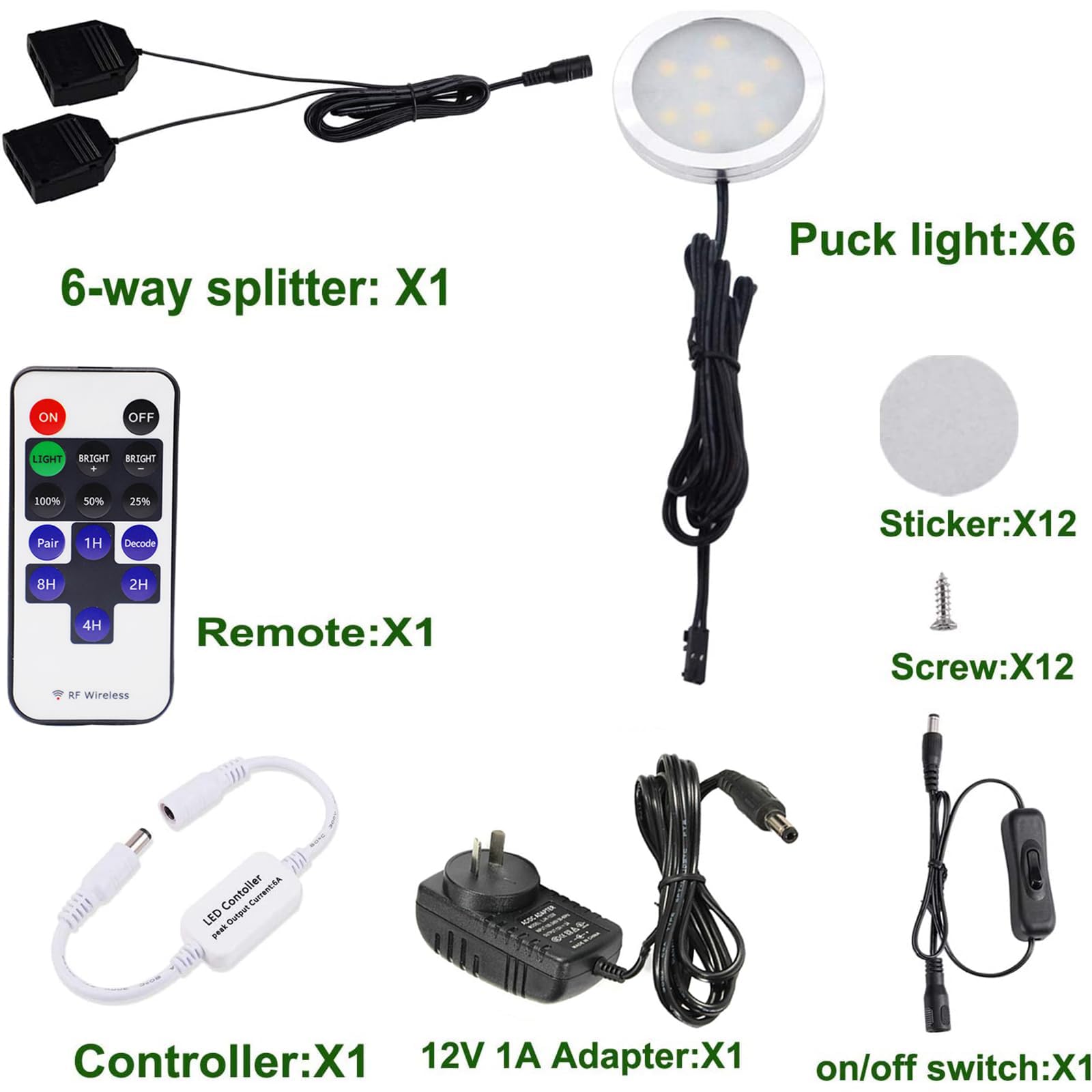 Dimmable & Timing Under Counter Lights Kitchen with Wireless RF Remote,Ultra-Thin 240V LED Cabinet Lights,12W Shelf Lights，6 Lights,Daylight White - Image 2