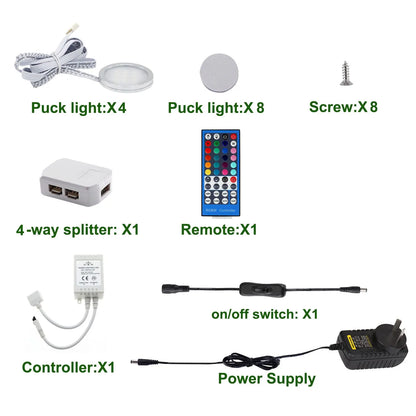 RGBWW RGB + Warm White Color Changing Christmas Xmas Under Cabinet LED Lights Kit IR Remote Puck Lights for Kitchen Counter Shelf Furniture Ambiance Lighting (RGBWW, 4 Lights, 12W) - Image 6