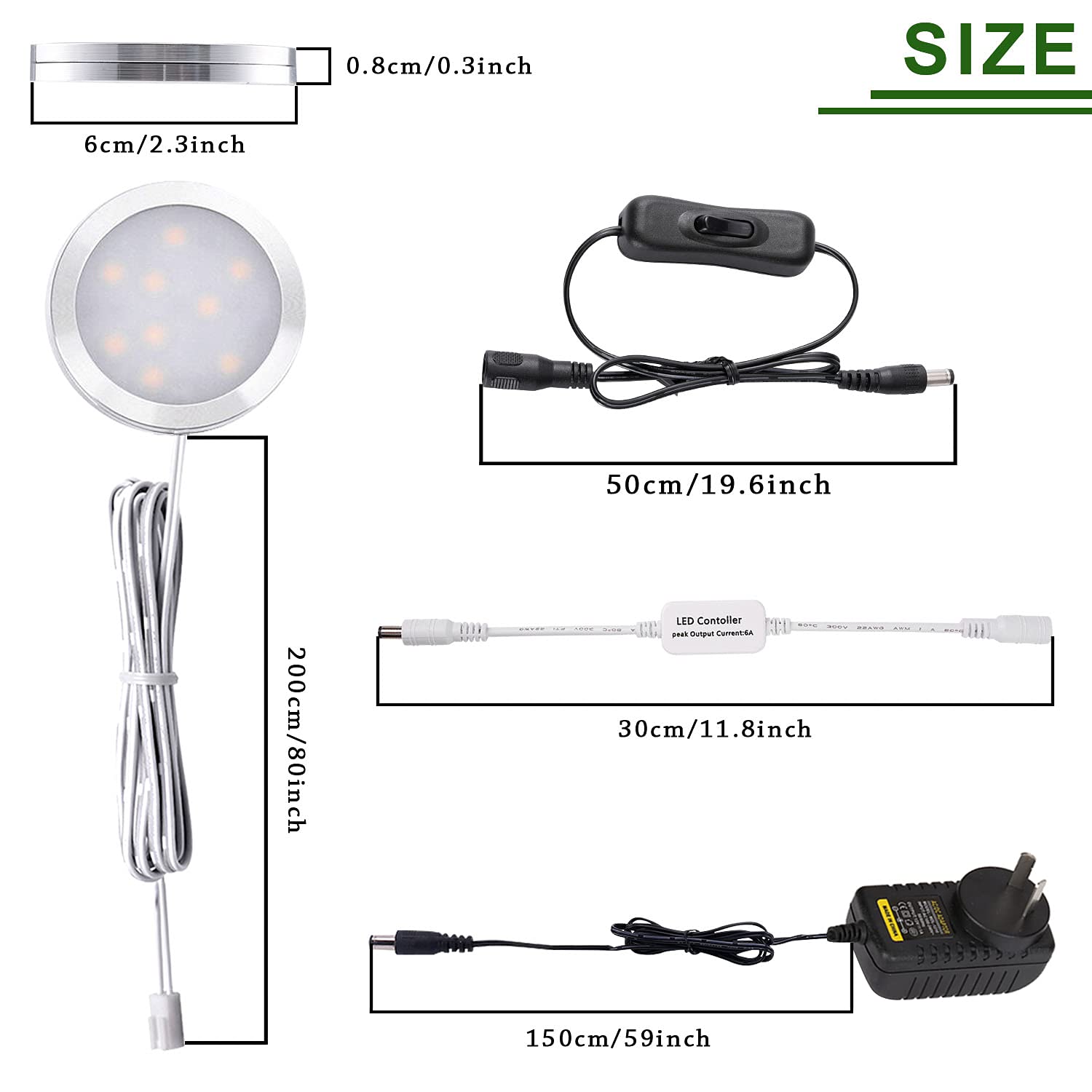 Dimmable LED Under Cabinet Lighting, Counter Showcase Kitchen Lighting Fixtures with 12V Plug in Adapter and Dimmable Wireless Remote Control, 6 Ultra Slim Puck Lights Kit (Daylight White) - Image 3