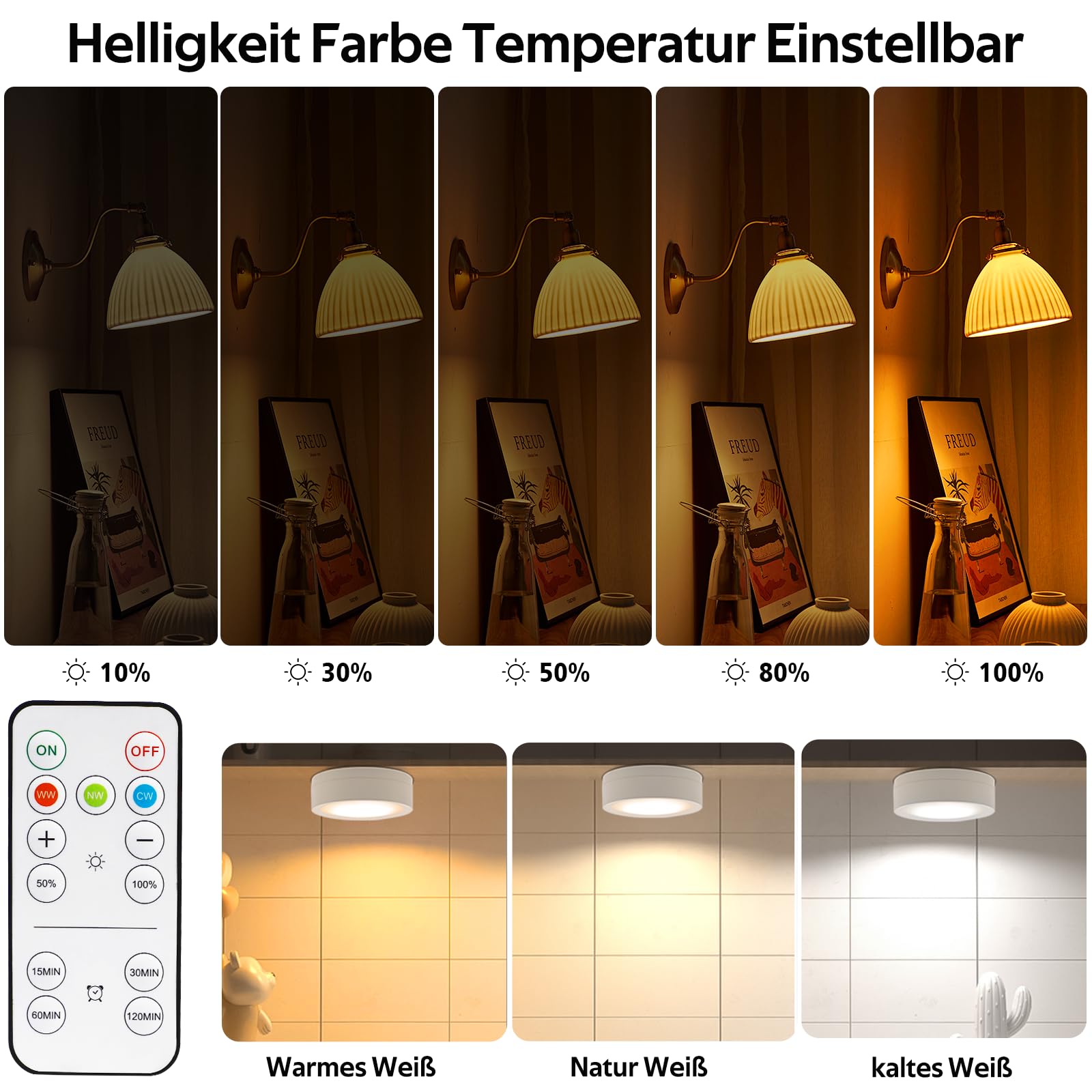 LED Battery Operated Lamps for Indoor Wall Light, E27, Remote Control and Touch Control CCT with E27 and Iron Piece for Living Room, Bedroom, Staircase, Hallway, Wireless Wall Light, Pack of 2 - Image 3