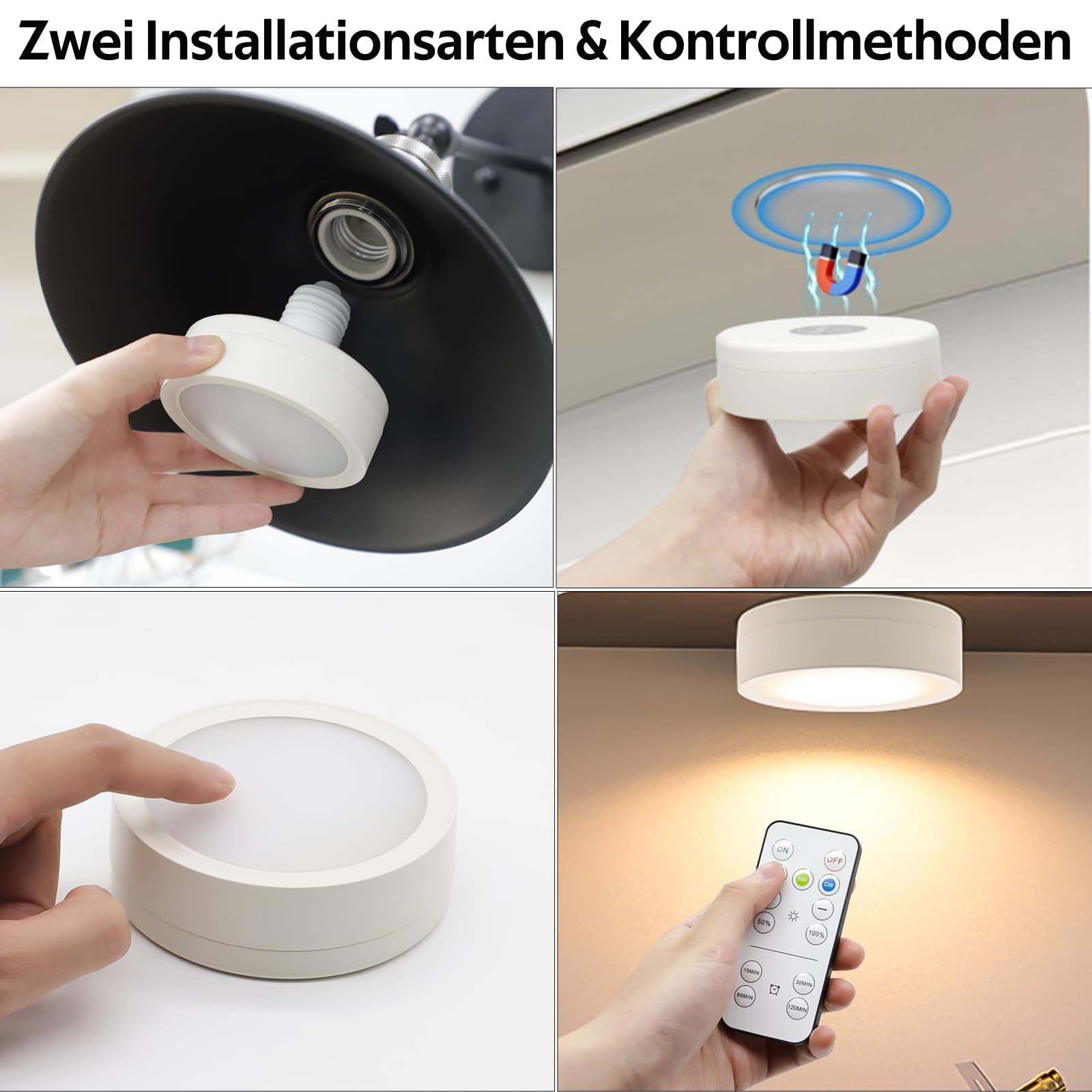 LED Battery Operated Lamps for Indoor Wall Light, E27, Remote Control and Touch Control CCT with E27 and Iron Piece for Living Room, Bedroom, Staircase, Hallway, Wireless Wall Light, Pack of 2 - Image 5