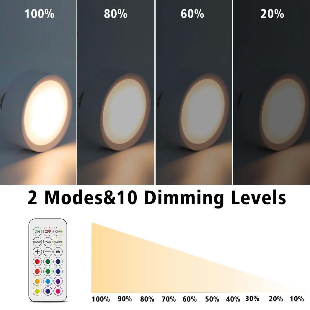 LED Puck Lights with Remote Battery Powered RGB Puck Light for E27 Chandelier,Dimmable Puck Light for Table Lamp Cupboard - Image 3
