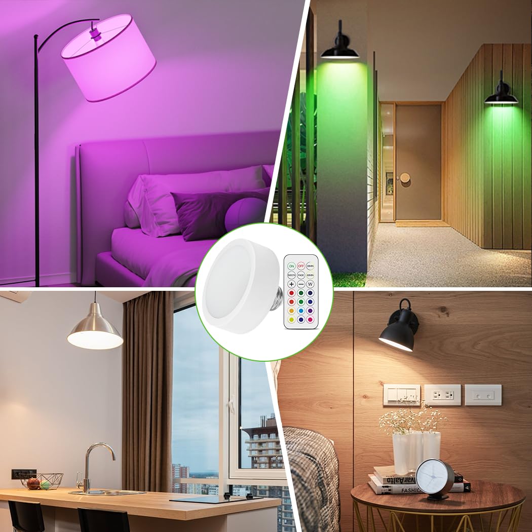 LED Puck Lights with Remote Battery Powered RGB Puck Light for E27 Chandelier,Dimmable Puck Light for Table Lamp Cupboard - Image 4