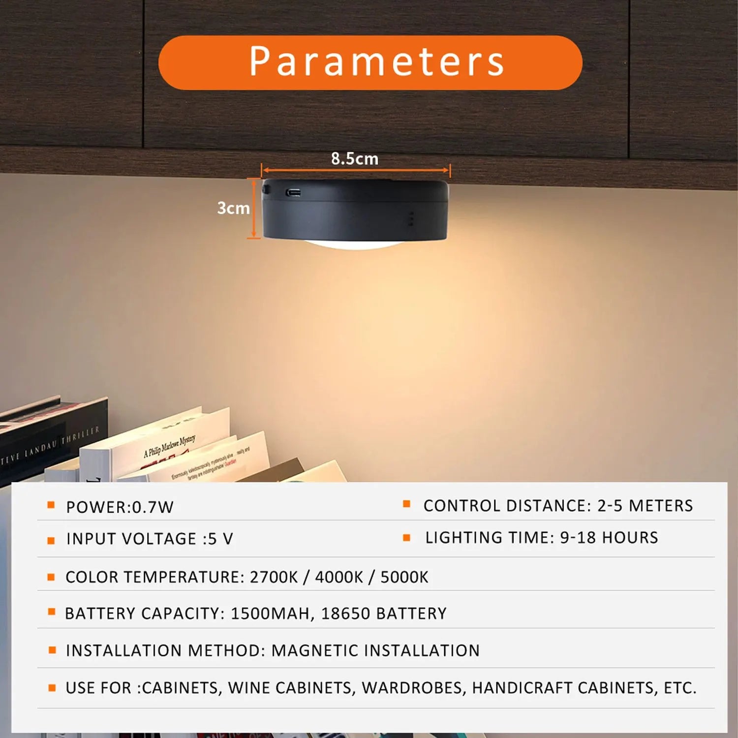 AIBOO Rechargeable Cabinet Lights, 6 Pack Puck Lights, 3 Colour, Remote, Black  - Image 2