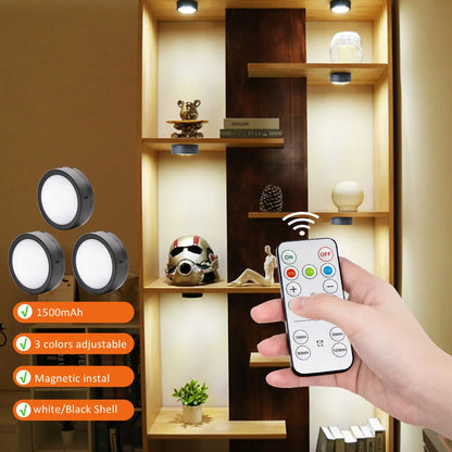 AIBOO Rechargeable Cabinet Lights, 6 Pack Puck Lights, 3 Colour, Remote, Black  - Image 4