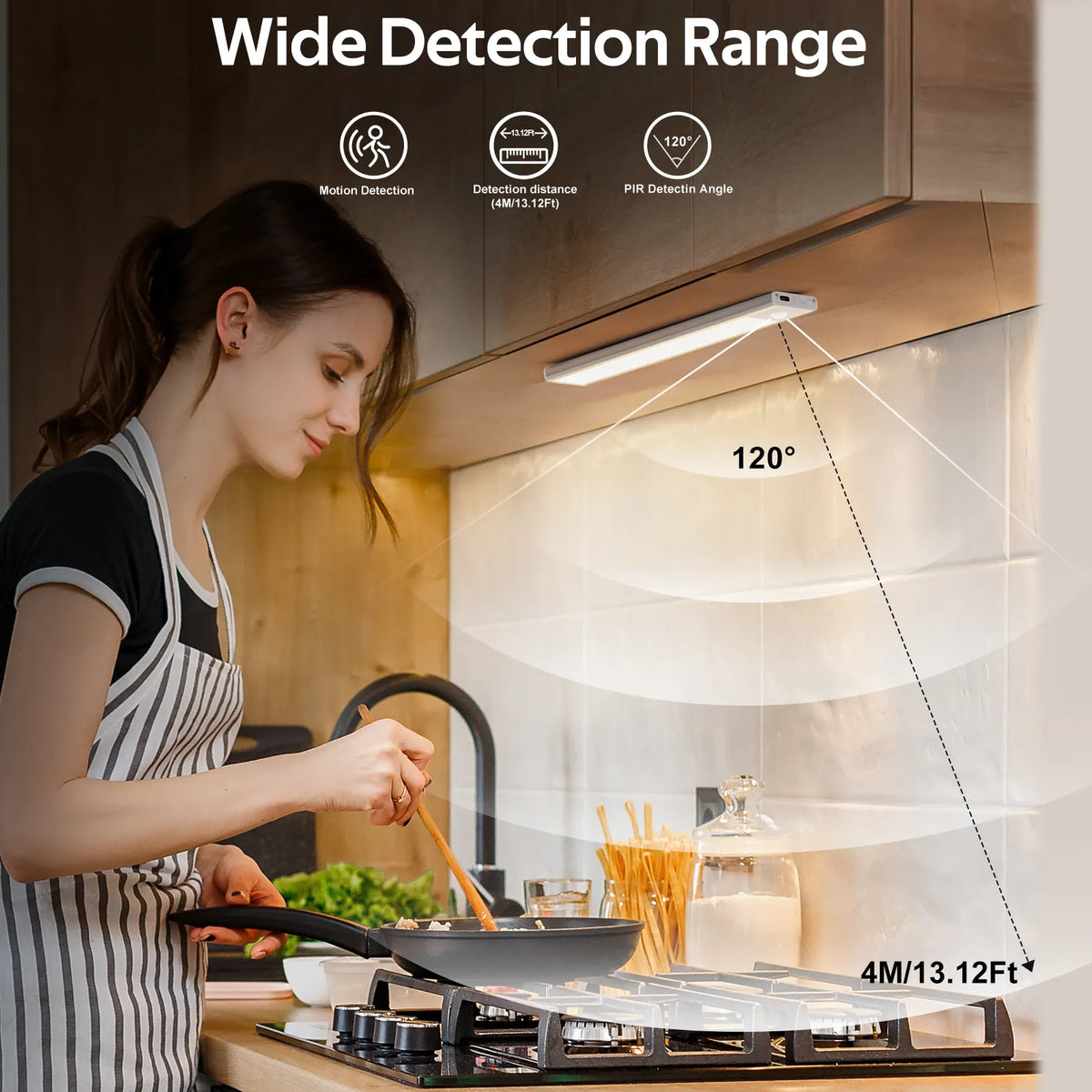 AIBOO Under Cabinet Lights, 4 Pack Rechargeable Motion Sensor Lights, 23.3 cm Magnetic LED Cupboard Lights, 3 Colour Temperatures, Dimmable USB-C Lights for Kitchen Wardrobe Stairs - Image 5