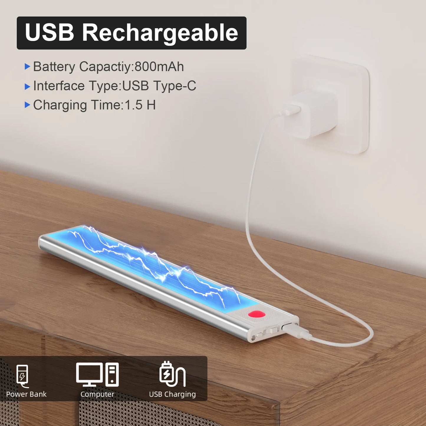 AIBOO Under Cabinet Lights, 4 Pack Rechargeable Motion Sensor Lights, 23.3 cm Magnetic LED Cupboard Lights, 3 Colour Temperatures, Dimmable USB-C Lights for Kitchen Wardrobe Stairs - Image 7