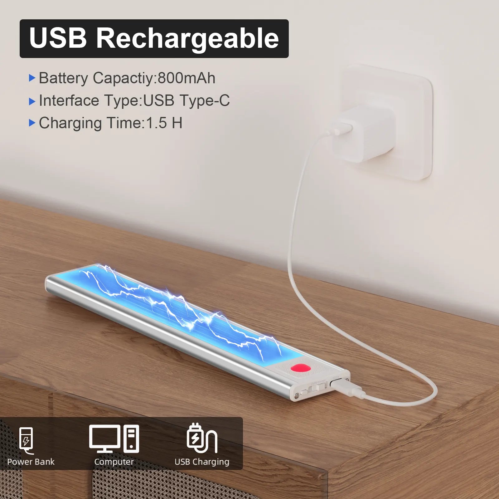 AIBOO Under Cabinet Lights, 4 Pack Rechargeable Motion Sensor Lights, 23.3 cm Magnetic LED Cupboard Lights, 3 Colour Temperatures, Dimmable USB-C Lights for Kitchen Wardrobe Stairs - Image 7