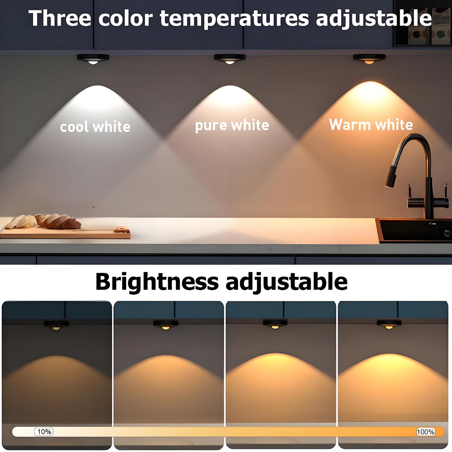 3 Lights LED Rechargeable Slim Cabinet Light, 2cm, Remote Control, Magnetic Mount - Image 6