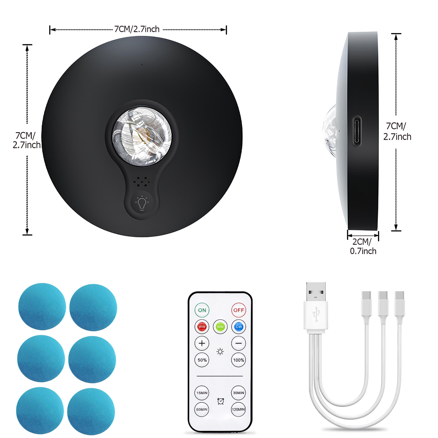 6 Lights LED Rechargeable Slim Cabinet Light, 2cm, Remote Control, Magnetic Mount - Image 2
