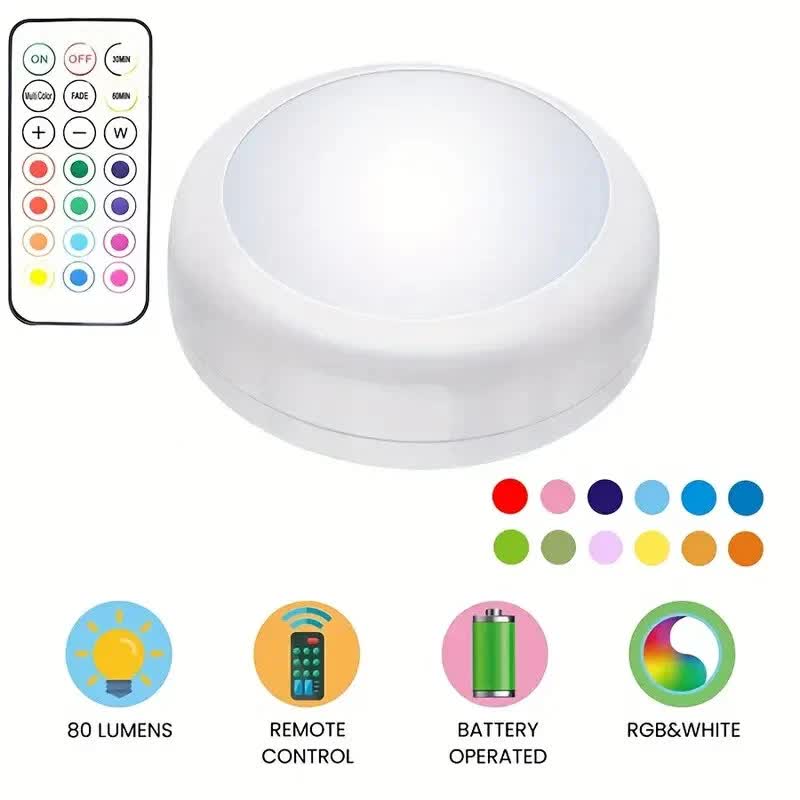 6 Pack RGBW LED Cabinet Lights, Remote Control, Battery Powered - Image 5