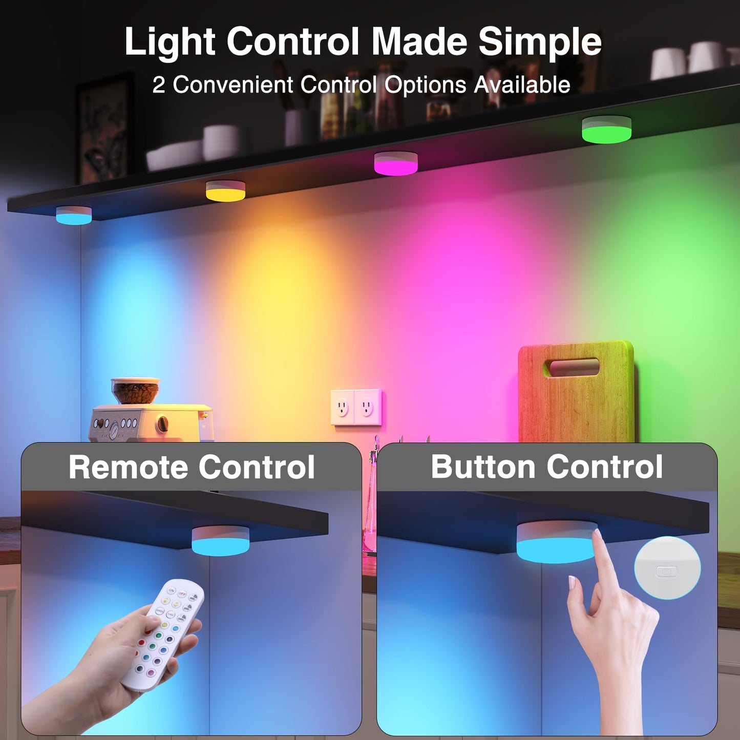 Puck Lights with Remote Control, 4-Pack Wireless Stick On Lights for Under Cabinet, Closet, Bedroom, Staircase & Bookshelf, 3000mAh Battery Operated Color Changing Lighting​​ (RGB&CCT) - Image 5