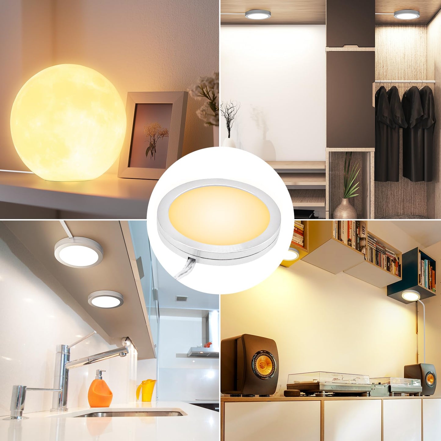 4 Pack Puck Lights 5V Single USB Powered,3 Color Temperature Adjustable & Dimmable Under Cabinet Light,3D Printer LED Lamp Kit for Cabinet,Wardrobe,Showcase - Image 4
