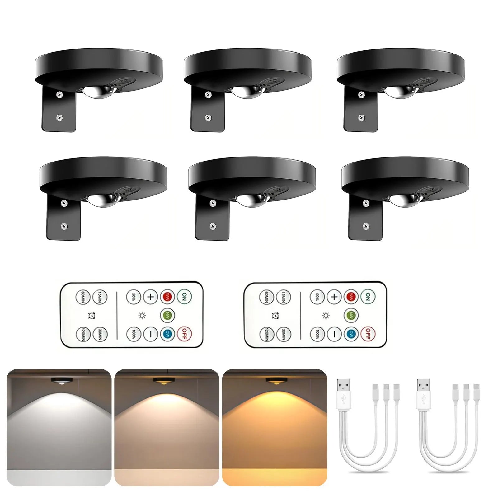 Rechargeable Picture Lights, 6 Pack Black Wireless Art Lights with Remote and Touch Control, 3 Colour Temperatures, Stepless Dimming, Magnetic Wall Lights for Paintings, Photos and Displays