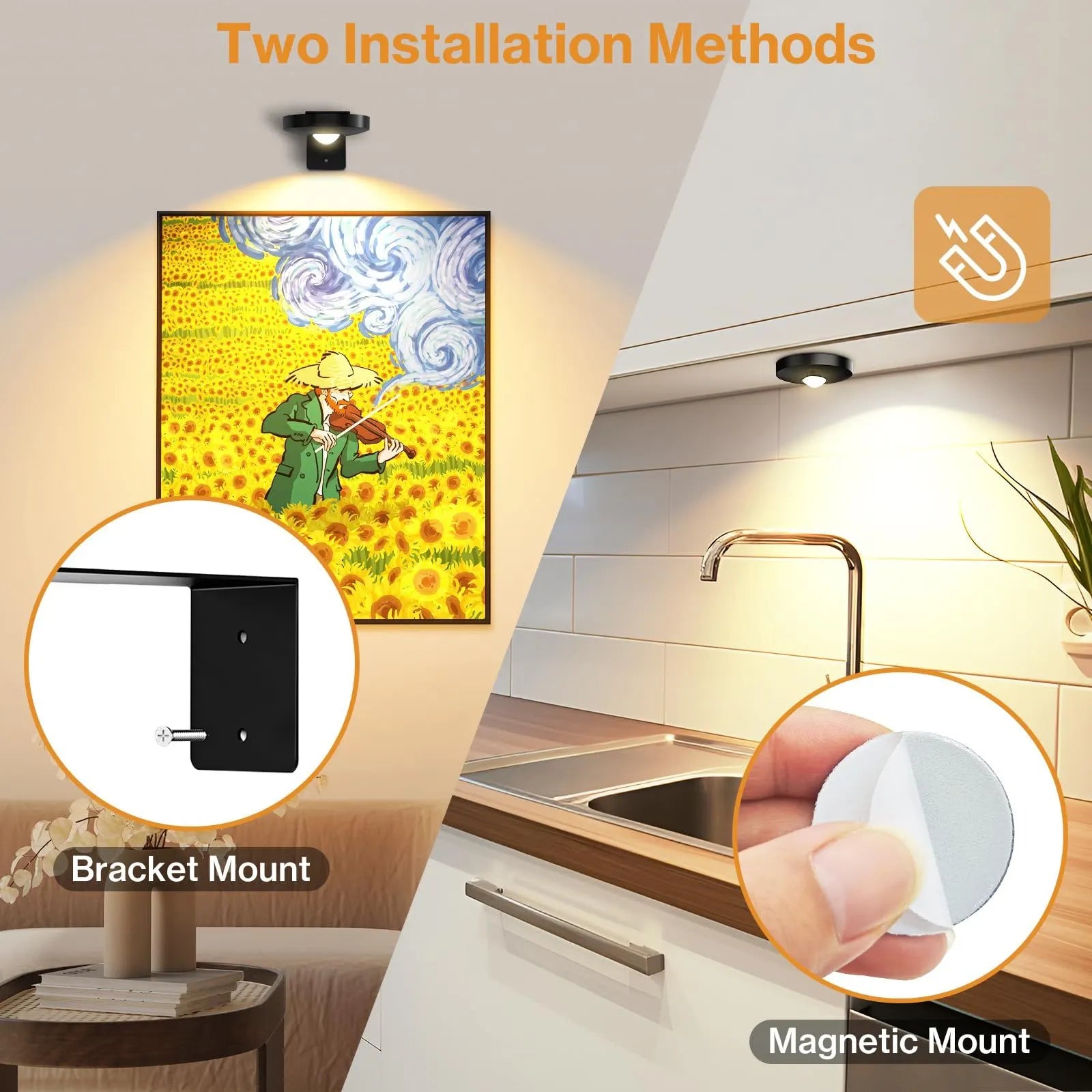 Rechargeable Picture Lights, 6 Pack Black Wireless Art Lights with Remote and Touch Control, 3 Colour Temperatures, Stepless Dimming, Magnetic Wall Lights for Paintings, Photos and Displays - Image 5