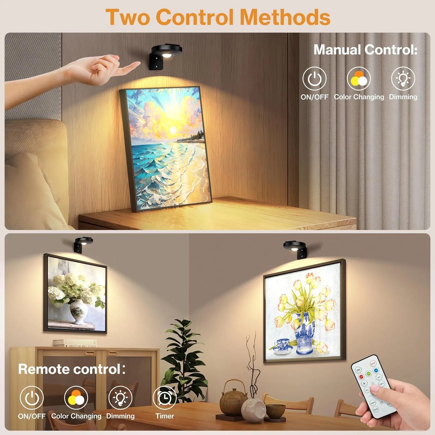 Rechargeable Picture Lights, 6 Pack Black Wireless Art Lights with Remote and Touch Control, 3 Colour Temperatures, Stepless Dimming, Magnetic Wall Lights for Paintings, Photos and Displays - Image 6