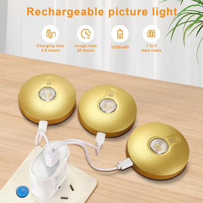 Rechargeable Picture Lights, 6 Pack Gold Wireless Art Lights with Remote and Touch Control, 3 Colour Temperatures, Stepless Dimming, Magnetic Wall Lights for Paintings, Photos and Displays - Image 4