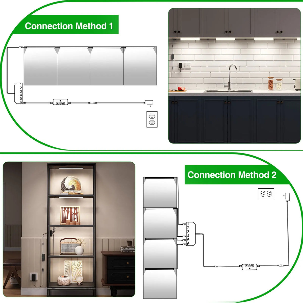 Under Cabinet Lighting, Timer & CCT 2700-6000K with Slider Dimmer, Plug-in 12Inch 12W Lights for Curio Cabinet, Kitchen, Bookshelf (4 Bars Kit) - Image 6