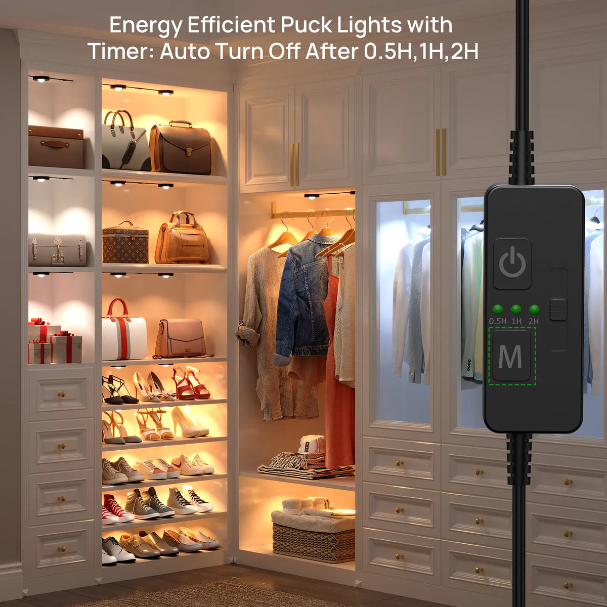 Under Cabinet Lighting, Timer & CCT 3000-6000K Puck Lights, Dimmable with Slider Controller, Plug-in Counter Lights for Kitchen Cabinet, Display Case, Bookshelf, Closet, Curio Cabinet (8Pack) - Image 4