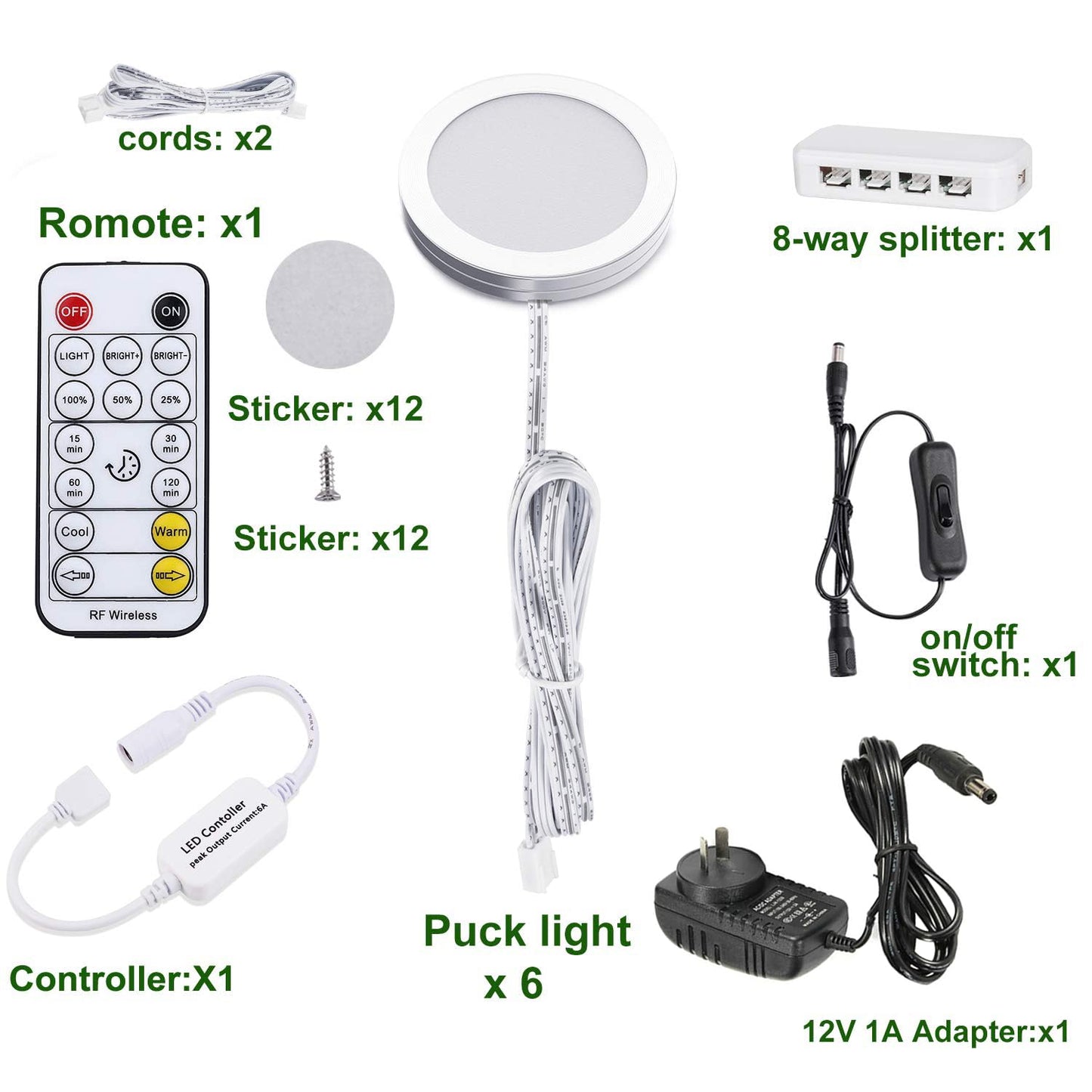 LED Under Cabinet Puck Lights CCT Light Color Temperature Adjustable Warm+White Double Color with Dimmable RF Remote Controller for Kitchen Shelf Ambiance Display Lighting (8 Lights, 24W) - Image 2