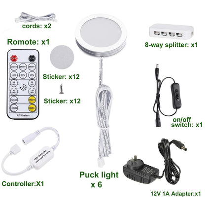 LED Under Cabinet Puck Lights CCT Light Color Temperature Adjustable Warm+White Double Color with Dimmable RF Remote Controller for Kitchen Shelf Ambiance Display Lighting (8 Lights, 24W) - Image 2