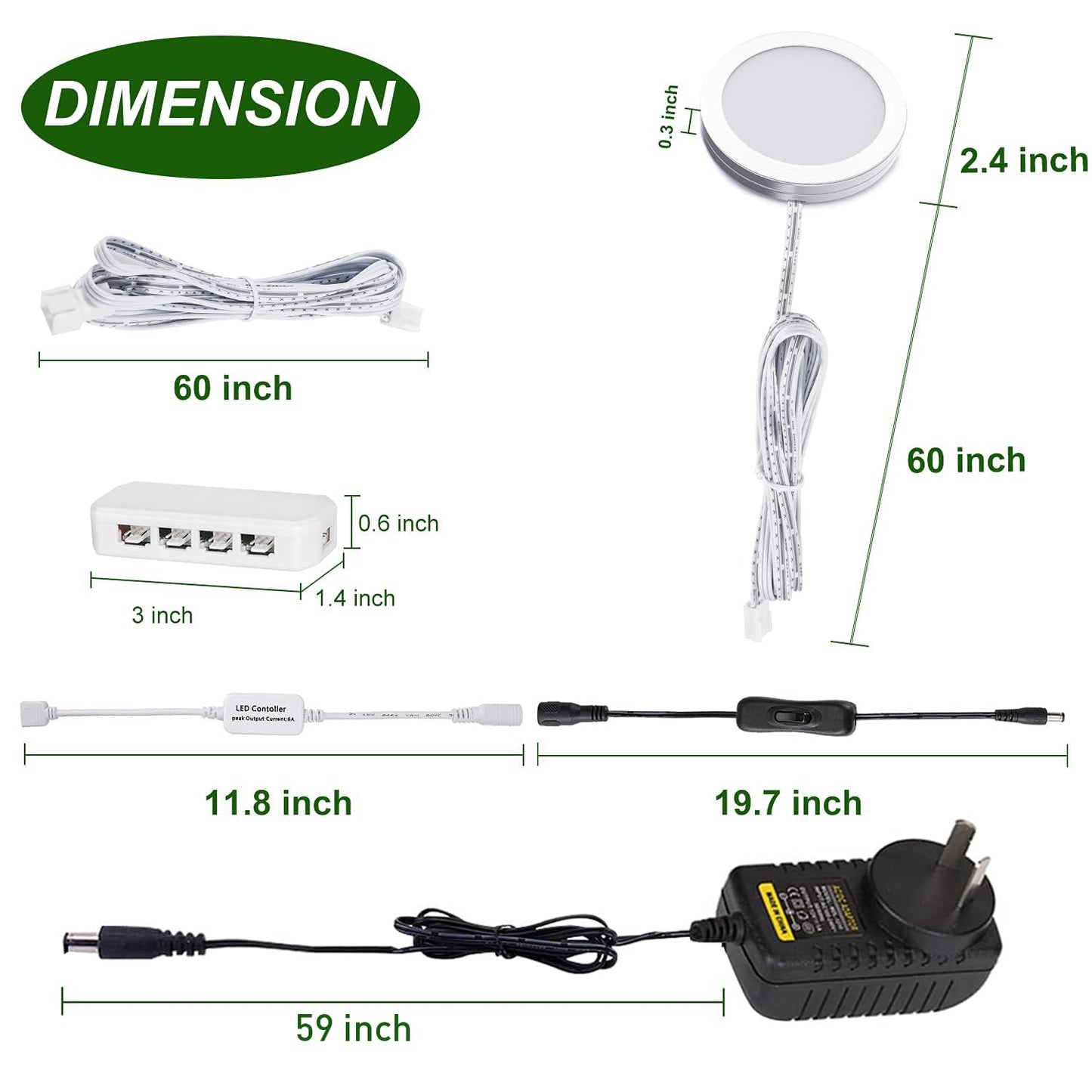 LED Under Cabinet Puck Lights CCT Light Color Temperature Adjustable Warm+White Double Color with Dimmable RF Remote Controller for Kitchen Shelf Ambiance Display Lighting (8 Lights, 24W) - Image 3