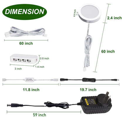 LED Under Cabinet Puck Lights CCT Light Color Temperature Adjustable Warm+White Double Color with Dimmable RF Remote Controller for Kitchen Shelf Ambiance Display Lighting (8 Lights, 24W) - Image 3