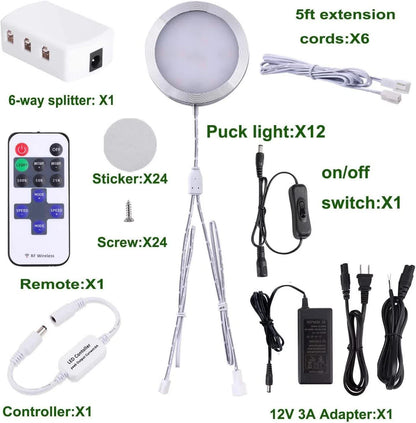 Linkable Under Cabinet LED Lighting 12V Dimmable Puck Lights with Wireless RF Remote Control, Hardwired & Wall Plug in for Kitchen Mood Lighting,Warm White - Image 2